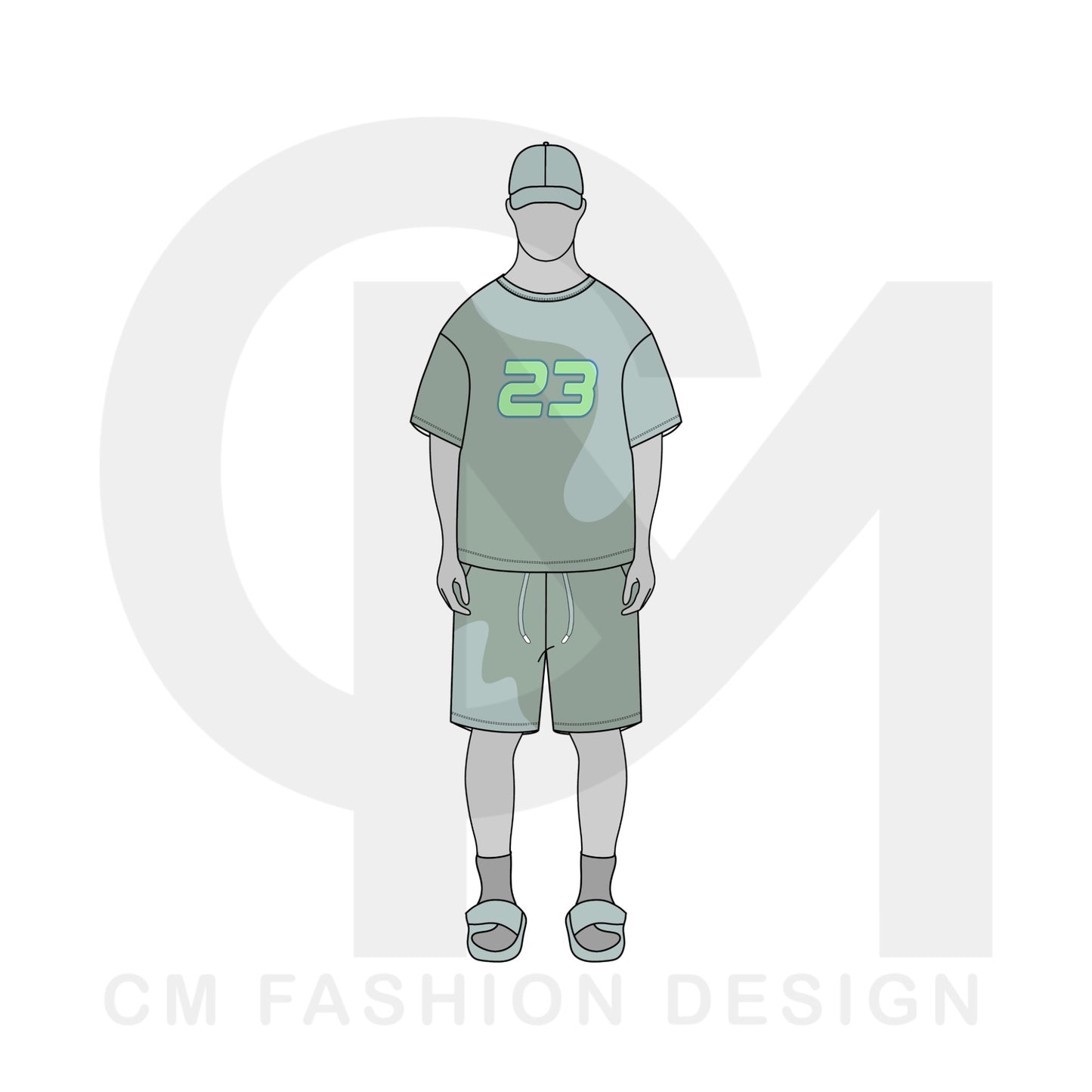 Shorts and tshirt mock-up and illustration drawing 