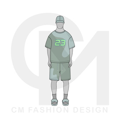 Shorts and tshirt mock-up and illustration drawing 