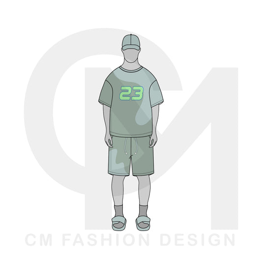 Shorts and tshirt mock-up and illustration drawing 